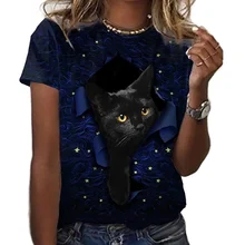 

Summer Short Sleeve Cute Forest Cat 3D Printing O-neck Comfortable T-shirt Women's Funny New Retro Pullover Fashion Ladies Top