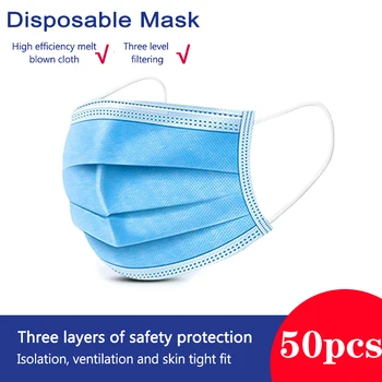 

100 pcs Anti Droplet Disposable Protective Face Mask 3 Layer Non Woven Mouth Masks Dustproof Earloop For Protection Masks