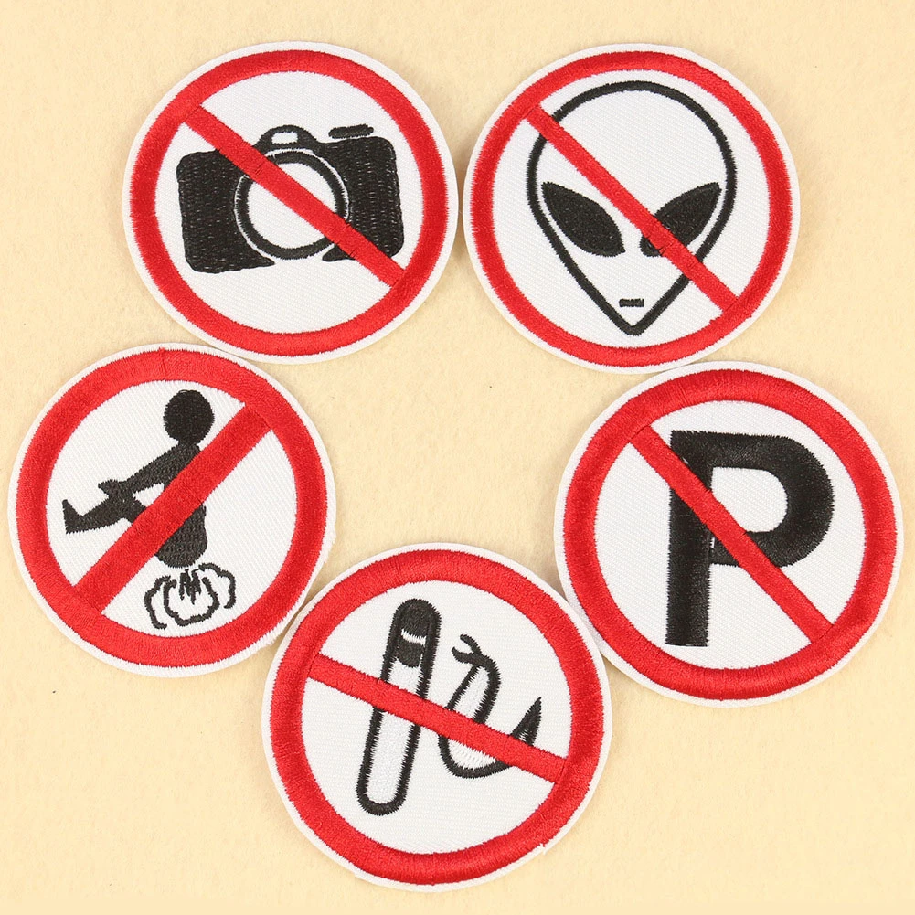Cartoon No Alien Smoking Stop Symbol Round Applique Iron On Patches Clothes Embroidered Badges For Clothing T-shirt | Дом и сад