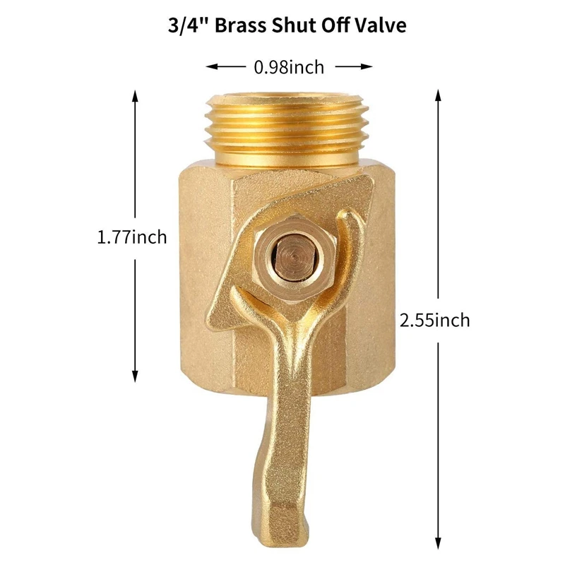 Heavy Duty 3/4 Inch Brass Shut Off Valve Garden Hose Connector(2 Pack), Brass Water Hose Parts Inlet and Outlet Thread with Com