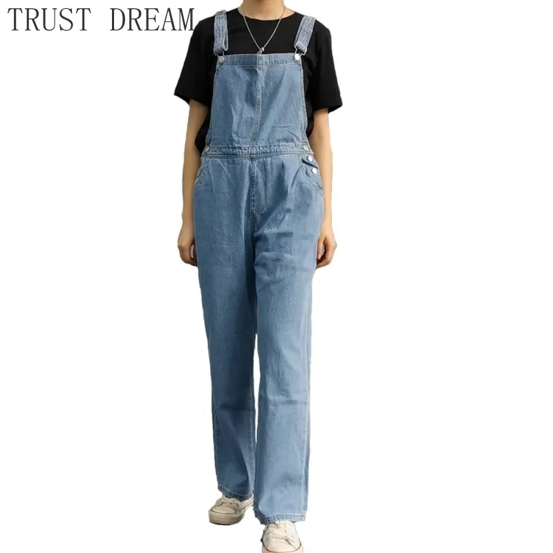 2021 New Denim Jumpsuit Women Solid Loose Casual Wide Leg Jeans Overalls Male Leisure Daily Streetwear Chic Fashion Clothing