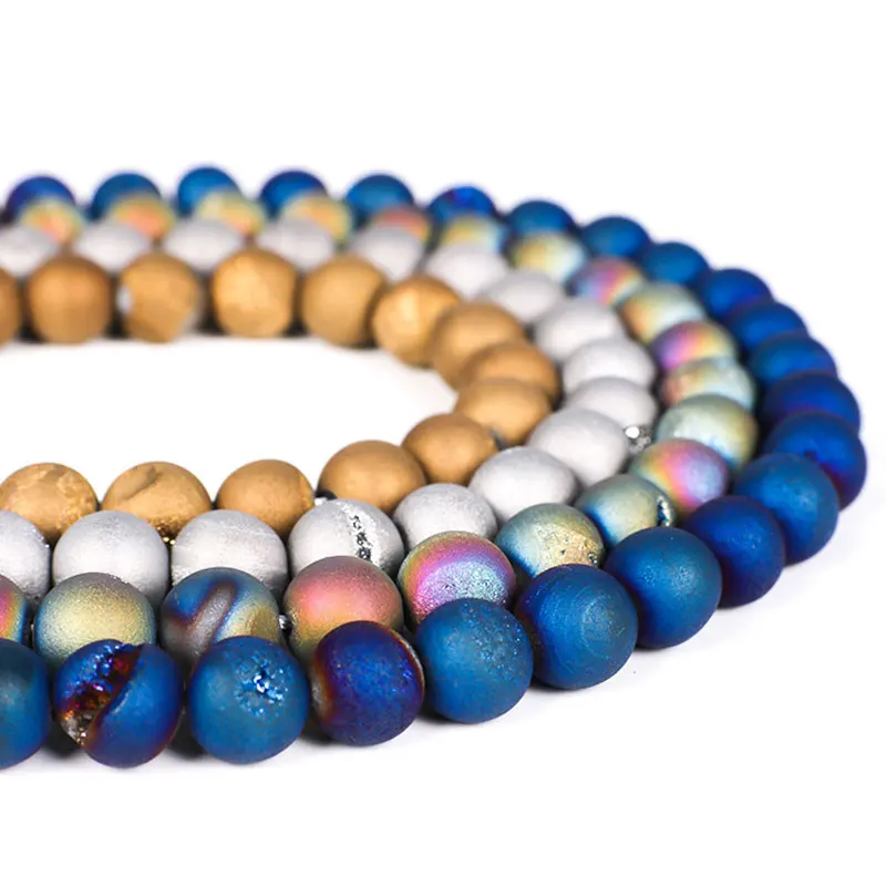 Natural Druzy Agates Rough Beads Cracked Geode Stone Crystal Druzy Matte Loose Beads For Necklace Jewelry Making 15