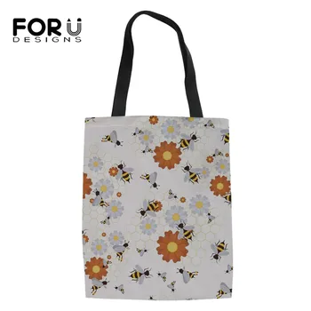 

FORUDESIGNS Cute Bee Design Ladies Canvas Shoulder Bags Women Portable Handbags Female Messenager Bag Tote Bag Bolsa Femme