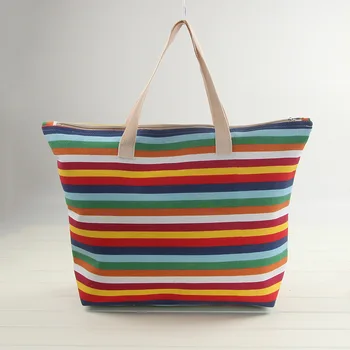 

Eco Friendly Women's Shopping Bag Multi Purpose Lady Large-capacity Stripes Canvas Shopper Handbags Cross Body Big Female Bags