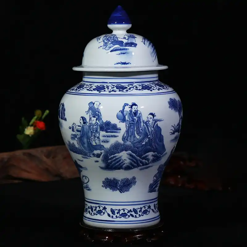 Chinese Blue And White Porcelain Floral Temple Jar Vase Dragon Landscape Ceramic Ginger Jar With Lid Oriental Vases Decoration Aliexpress