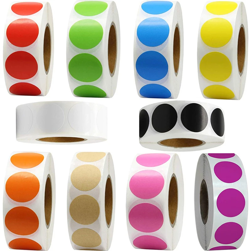 

1 inch Color Coding Dot Chroma Labels Stickers 500/Roll Labeling Assort Black White Red Green Blue Yellow Orange Pink Purple