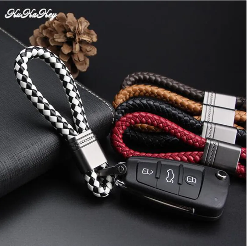 

KUKAKEY Hand Woven Car Keychain Keyring For VW For Mitsubishi Mustang For Opel For Porsche For Jeep Auto Key Chain Rings Holder