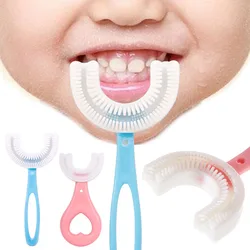 Brosse à dents en Silicone souple pour bébé, 360 degrés en forme de U, vente en gros, soins buccaux pour enfants, nettoyage 