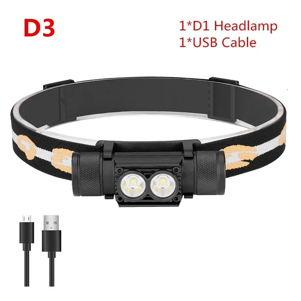 D3 Without Battery CREE XM L2 светодиодный мини головной свет USB Белый свет Головной фонарь фонарик 18650 батарея налобный фонарь для кемпинга охоты - Испускаемый цвет: D3 Without Battery