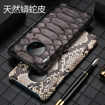 

Luxury Genuine Boa Python Skin Leather Back Phone Case For Huawei Mate 30 Pro Real Snake Button Open Cover Bag For Huawei Mate30