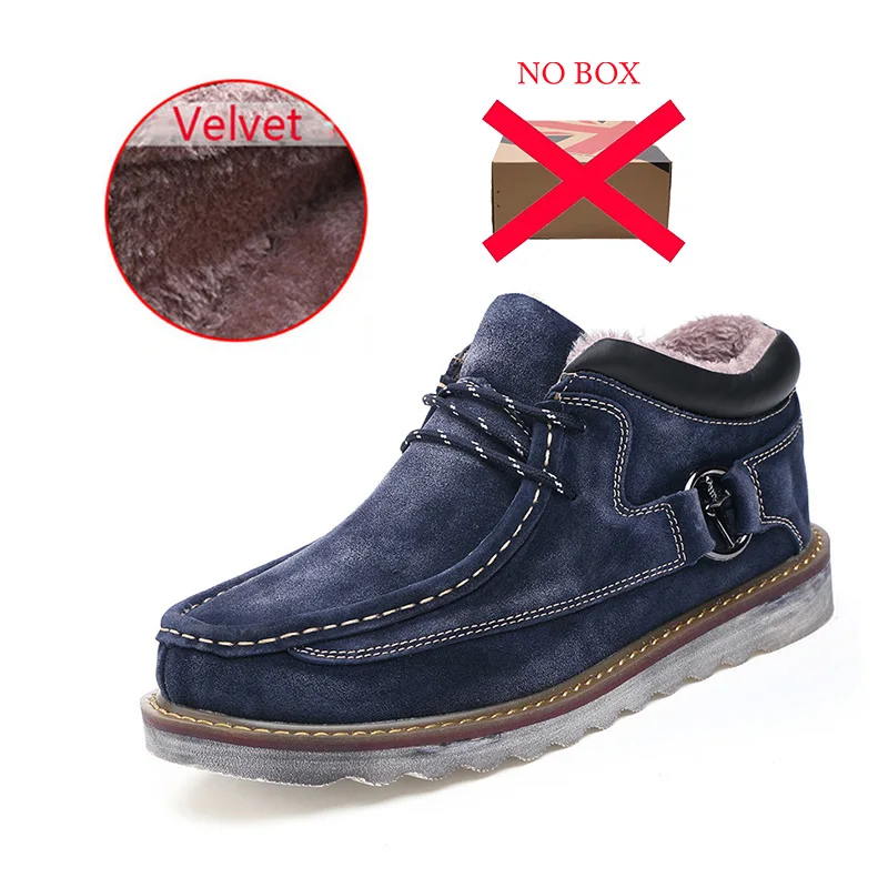 Velvet blue Зимние ботинки мужские бархатные теплые рабочие ботинки натуральная кожа походная Зимняя мужская обувь уличные ботинки увеличивающие рост каблуки - Цвет: Velvet blue