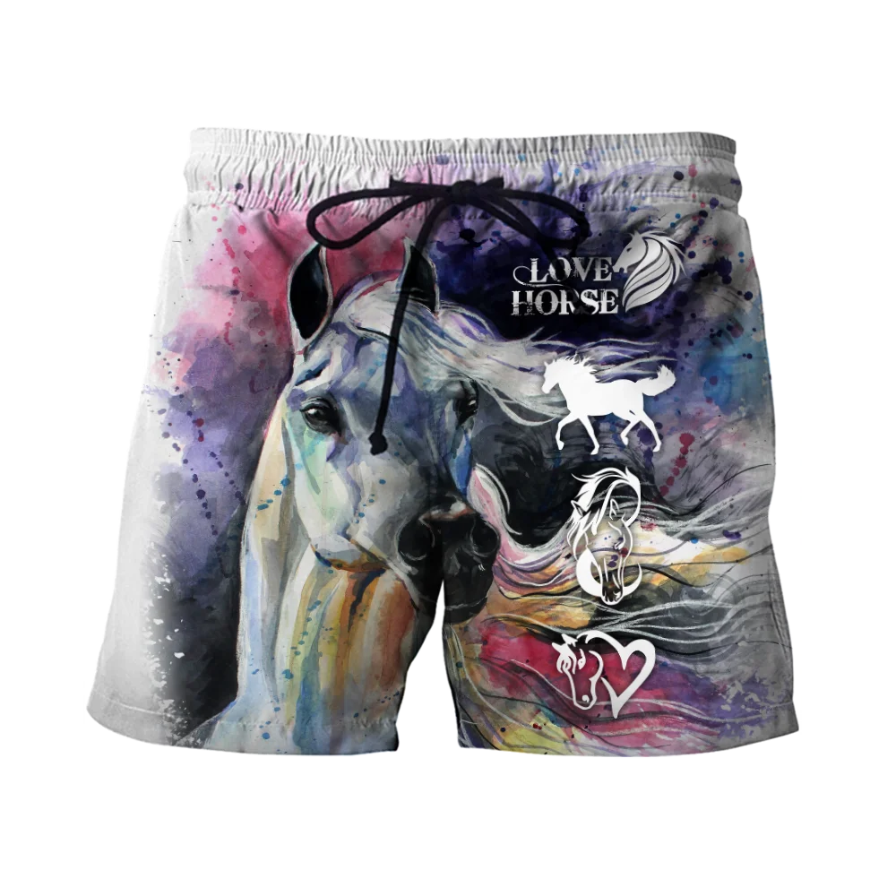 Animal Beautiful Love Horse Tattoo 3D Printed Mens Shorts Unisex Streetwear Shorts Summer Beach Harajuku Casual Shorts DK-11