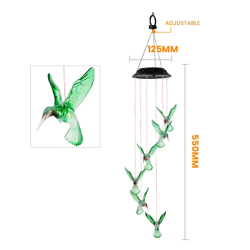 

LED multifunctional solar light outdoor bird shape wind chime lamp IP65 waterproof smart light control garden balcony decoration