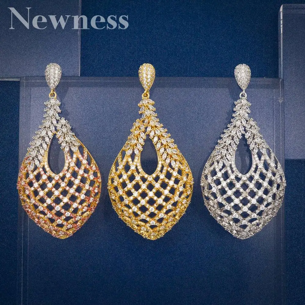 

Newness New FASHION Clear Water Drop Round Design Cubic Zirconia Long Dangle Earrings for Women