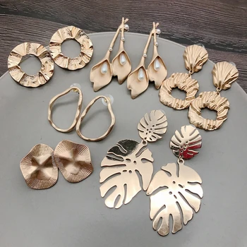 

Free Shipping Hammered Earring Hollow Matte-Metal Earring Stud Pendant-Earring