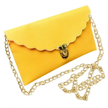 

Ladies Handbag Imitation Leather Shoulder Bag Fashion Wallet Long Metal Chain Lady Handbag, Yellow