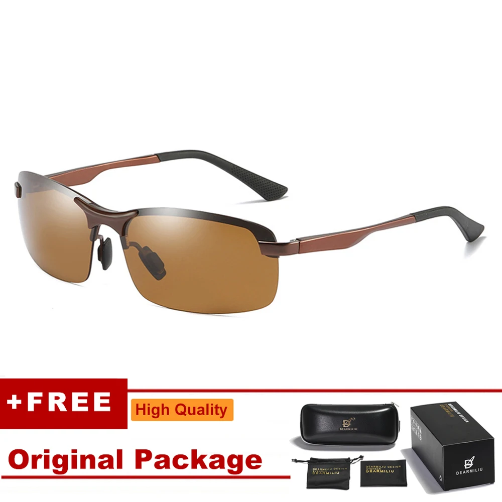 DEARMILIU бренд Для мужчин s очки с оправой поляризированне без оправы вождения Ночное видение стекла, солнцезащитные очки, UV400 оправы очков для Для мужчин - Цвет линз: Brown