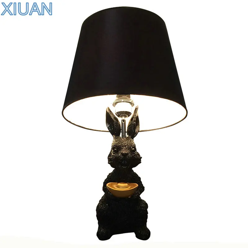 

XIUAN Nordic Design Bedroom Bedside Table Light for Children Kids Baby Room Decor Resin Rabbit Living Room Black Table Lamp E27