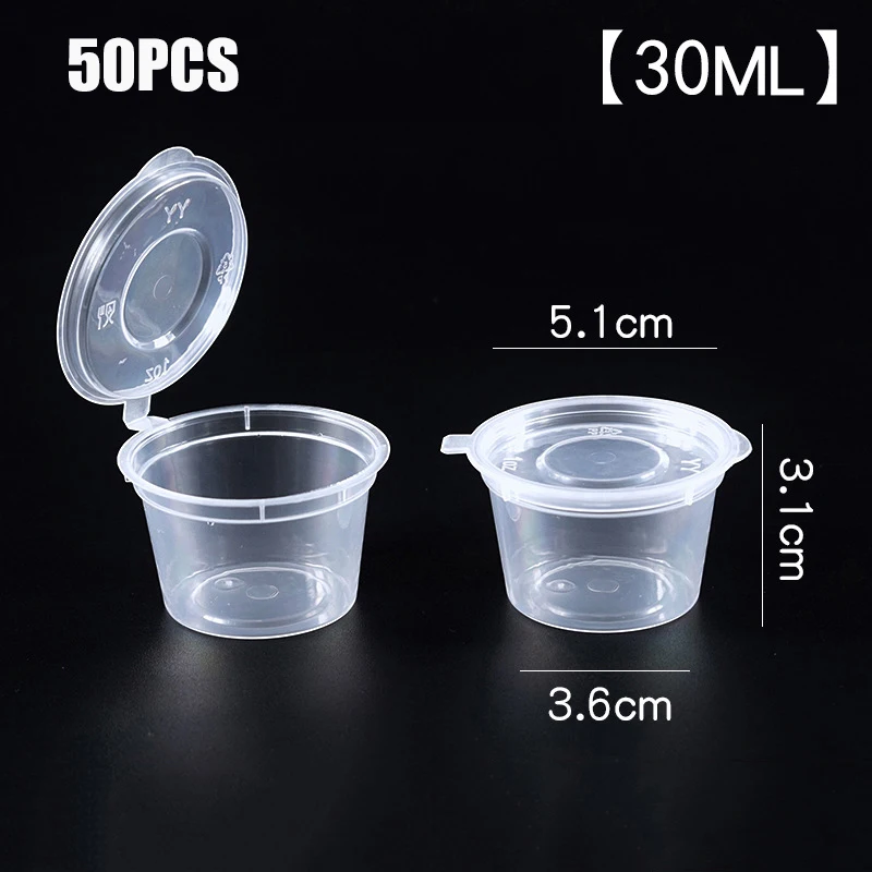 Ccdes 4 Sizes 50 Small Plastic Sauce Cups Food Storage Containers Clear  Boxes + Lids 