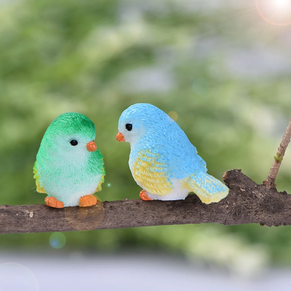 4 Pcs/set Resin Home Ornament Cute Little Birds Animal Model Figurine Glass Decor Miniature Craft Garden DIY Accessories