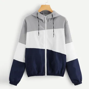 

Outerwear & Coats Jackets Womens Ladies Long Sleeve Patchwork Hooded Zipper Pockets Casual Sport Coat Jacket Sweatshirt #905