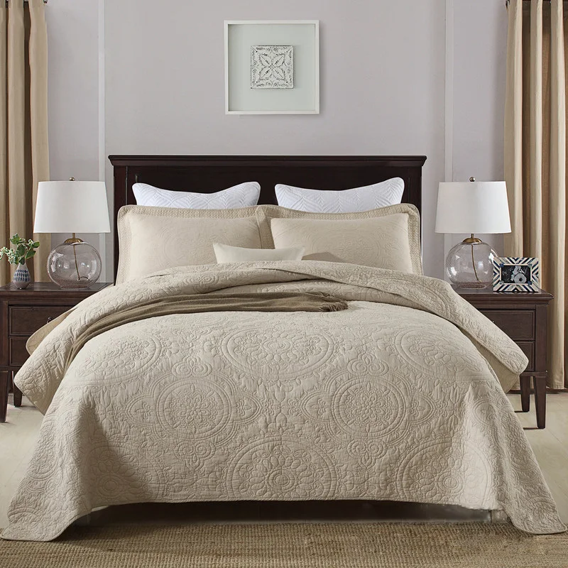 

CHAUSUB Bedspread Quilt Set and Shams 3pcs Coverlets Cotton Quilts France Embroidery Quilted Bed Covers King Queen Size Bedding