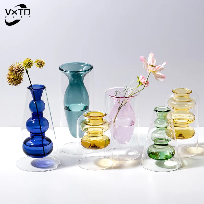 Nordic Home Decor Glass Vase Glass Gifts Living Room Decoration Trumpet Flower Vase Transparent
