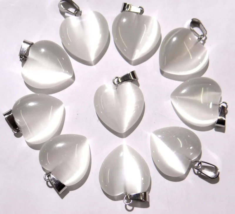 20mm heart Quartz Crystal Howlite tiger eye Cat eyes pendants for Diy jewelry making necklace Accessories 12pcs