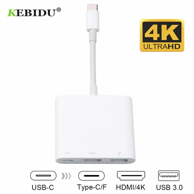 Kebidu Тип C на HDMI-Совместимость USB 3 1 концентратор USB-C к 0/Тип Female Зарядное устройство