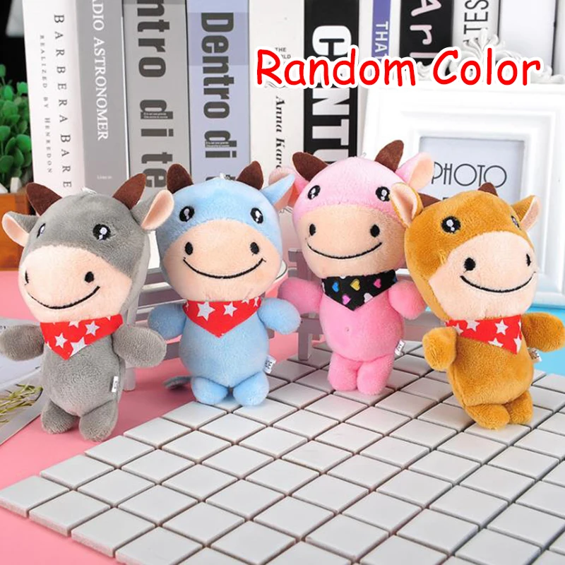 Random Color New Year Cow Animal Stuffed Plush Toy Key Chain Home Decoration