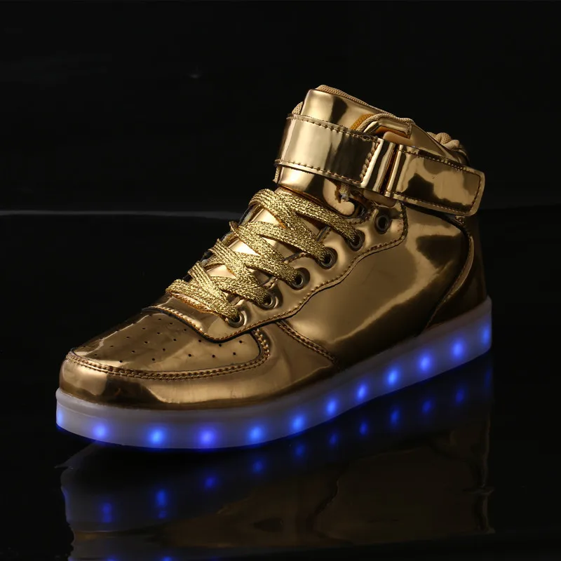

2019 Hot Selling Korean-style Gold And Silver Light Shoes Couples Fashion Casual Shoes Men's Adult Light Shoes High-top Board Sh