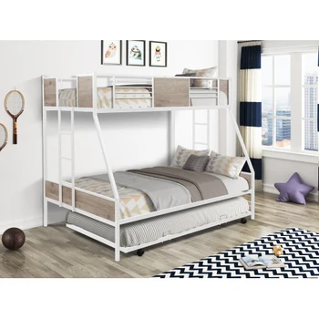 

Bedroom Bed Bed Set Twin Over Metal Bunk Bed Kid Beds With Trundle Two-Side Ladders Modern Double Layer Bed Bedroom Furniture