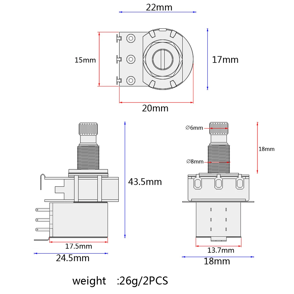 Guitar Potentiometer A1M B1M Split Shaft 18mm Pots Audio Tone Switch Control