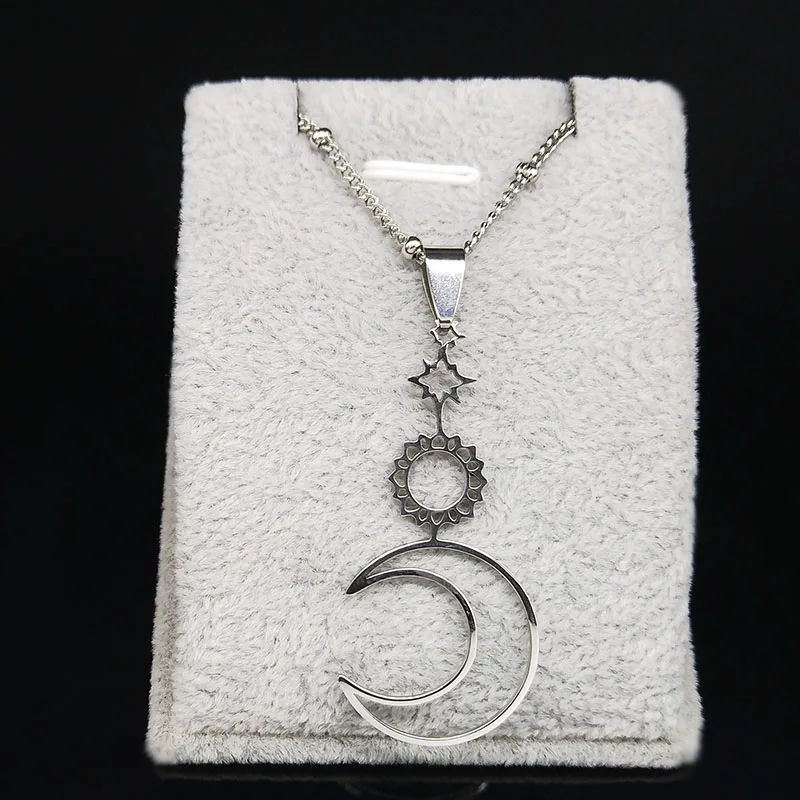 Sun Moon Star Stainless Steel Necklaces Pendants for Women Silver Color Statement Necklace Women Jewelry collar hombre N1123S02