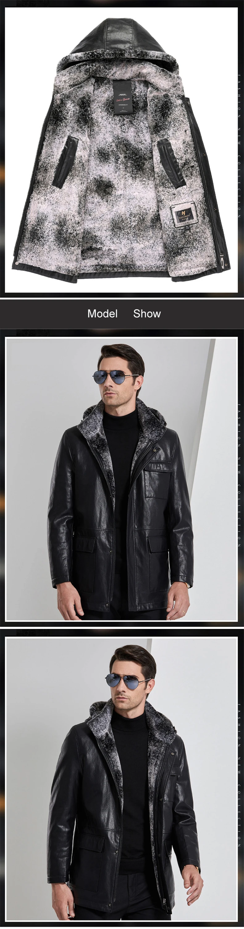 Новинка зимы года; длинный толстый жилет с капюшоном; Cuir Homme