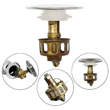 

Wash Basin Bounce Drain Filter Universal Stainless Steel Push-Type Bounce Core Leaking Plug Kitchen Sink Seal Drainer