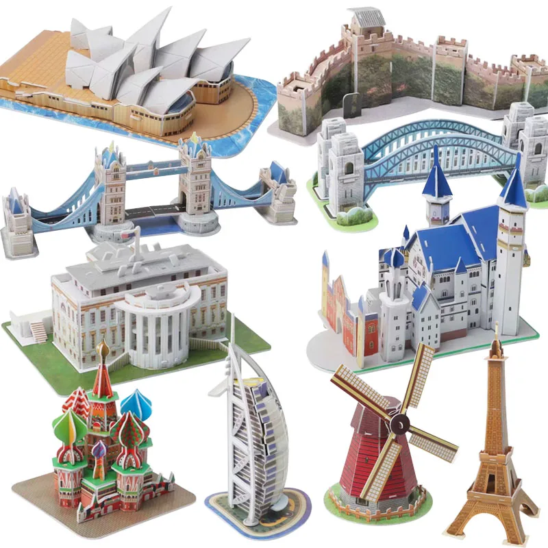 Hot Seller Children's Puzzle Building-Model Combination World-Eiffel-London Gift Diy 3d Toy Windmill B6qpegVBOVE