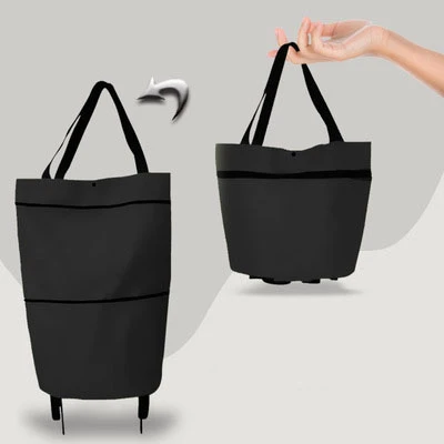 Compact Folding Reusable Shopping Trolley Bag with Wheels - Portable Food and Grocery Organizer