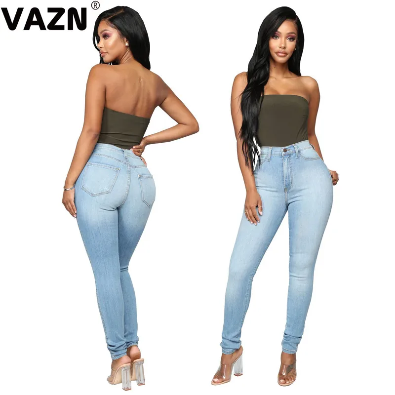 VAZN GHSF12046 новые осенние обычные джинсы элегантные офисные сексуальные модные однотонные женские длинные джинсовые тонкие брюки-карандаш, джинсы - Цвет: Синий