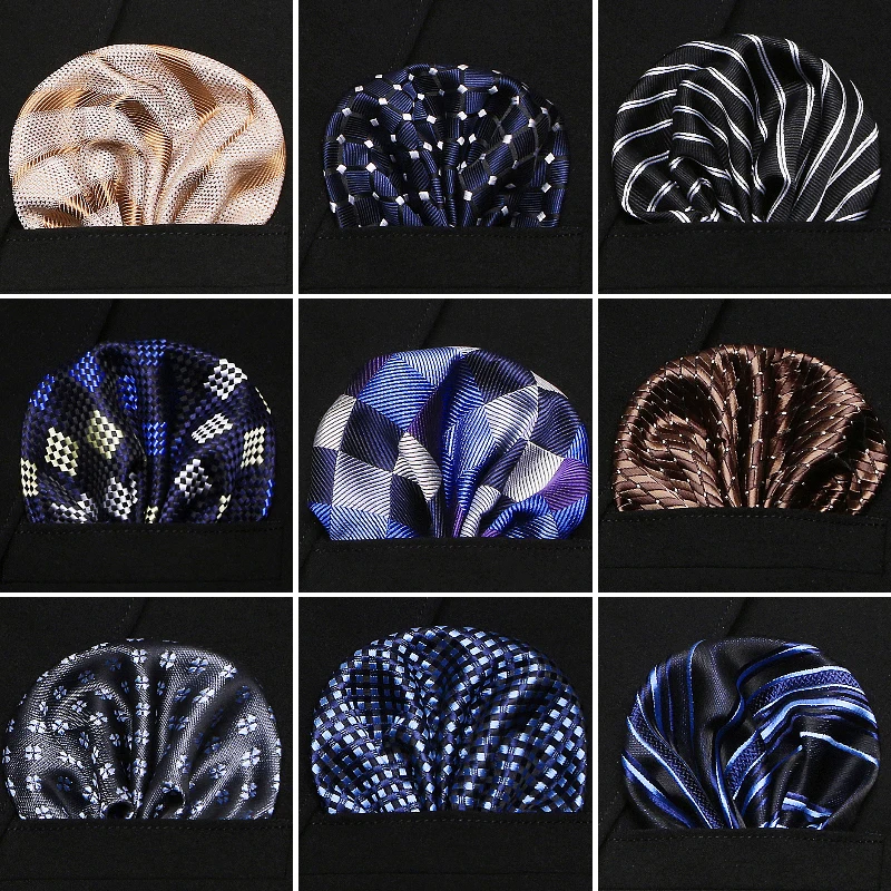

Classic Men 100% Silk Handkerchiefs Floral Paisley Stripes Pocket Squares For Suits Jackets Wedding Party Business
