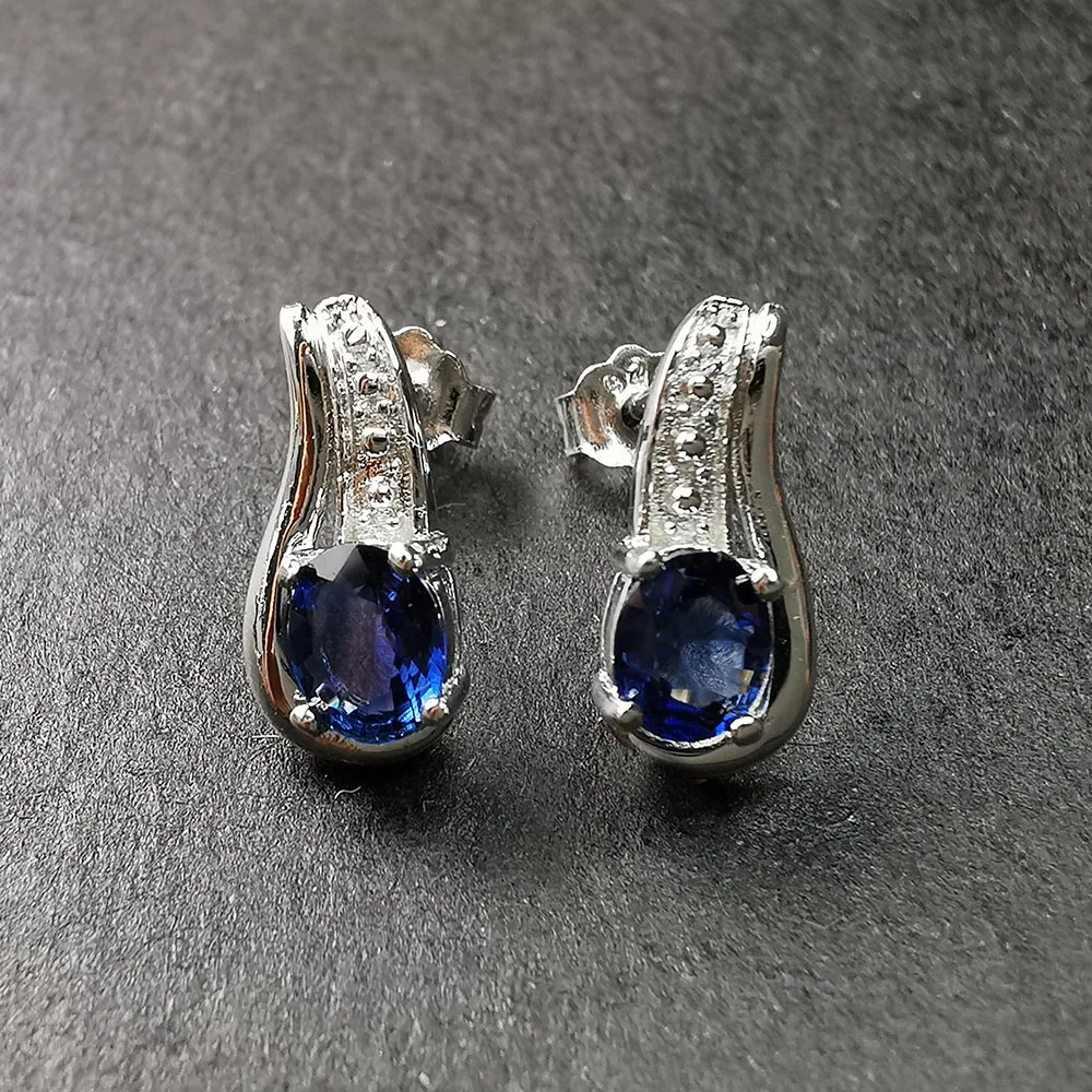 

MH Jewelry Women's noble set fine Jewelry Natural sapphire Gemstone earring pendant 925 Sterling Silver Engagement wedding gift