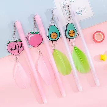 

Cute Avocado Feather Pendant Gel Pen 0.38mm Kawaii Peach Neutral Pen For Kids Gifts School Office Stationery Supplies