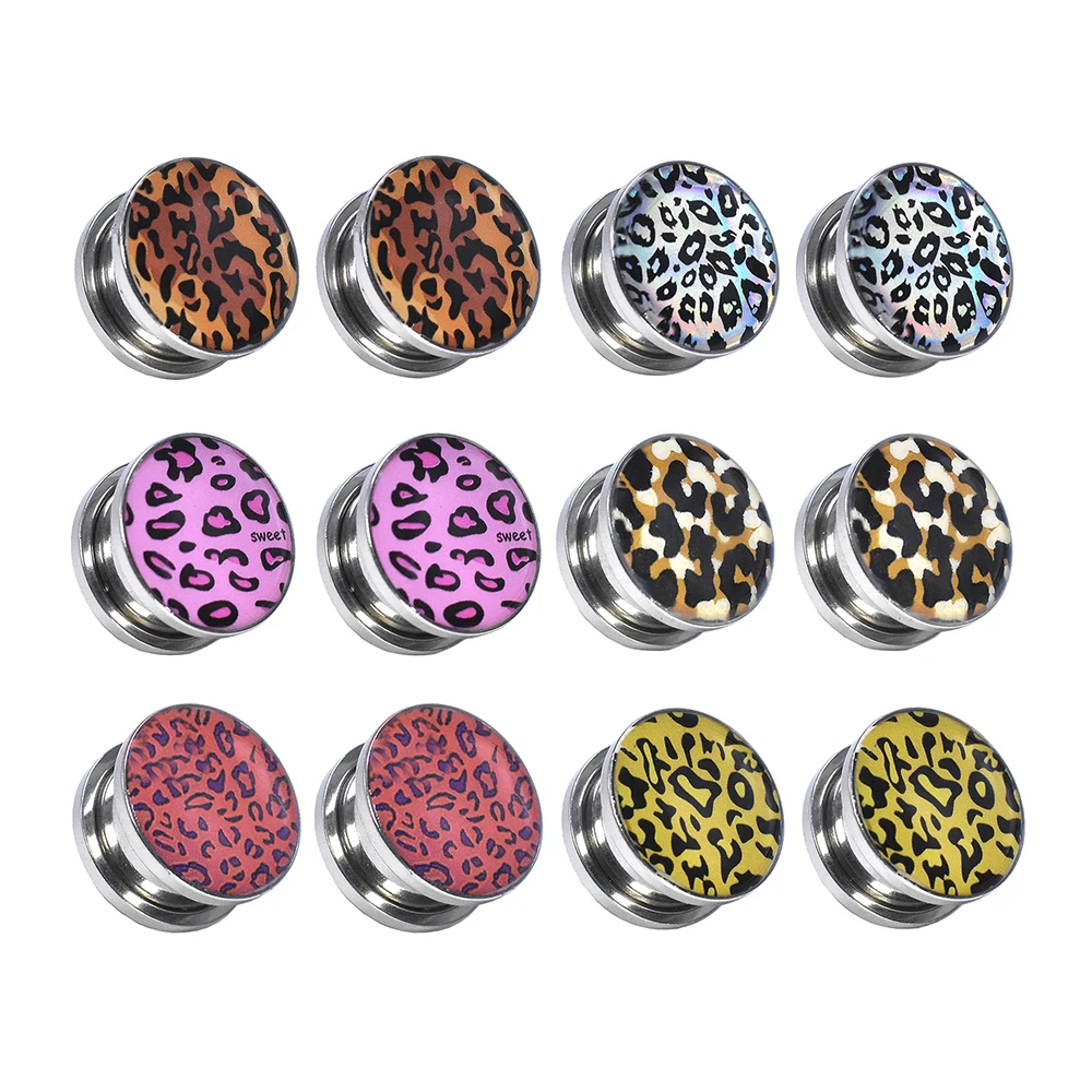 Sexy Leopard Print Stainless Steel Ear Gauges Tunnels and Plug Ear Expander Studs Stretching Body Jewelry 4-30mm