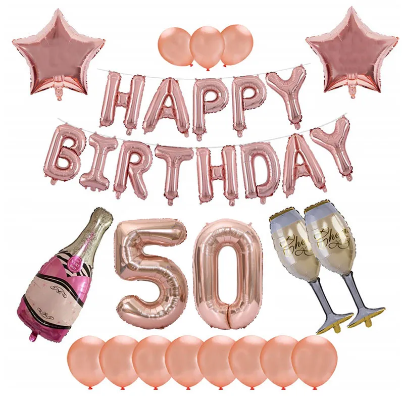Custom Age Cheers 18 21 30 40 50 60th Birthday Party Decorations Adult Rose Gold Happy Birthday Balloons Set Supplies