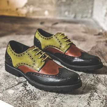 

Vintage British Color Matching Brogue Shoes Korean-Style Business Casual Shoes Autumn Men's Designer Wear-Resistant Oxfords Shoe