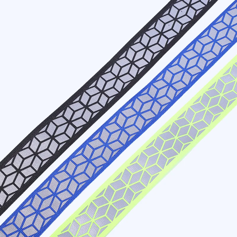 Holographic Rhombic Reflective Ribbon Carved and Woven Bright Silver Decorative Band DIY Hand Sewing Safety Warning 2.7cm 1meter reflective tape