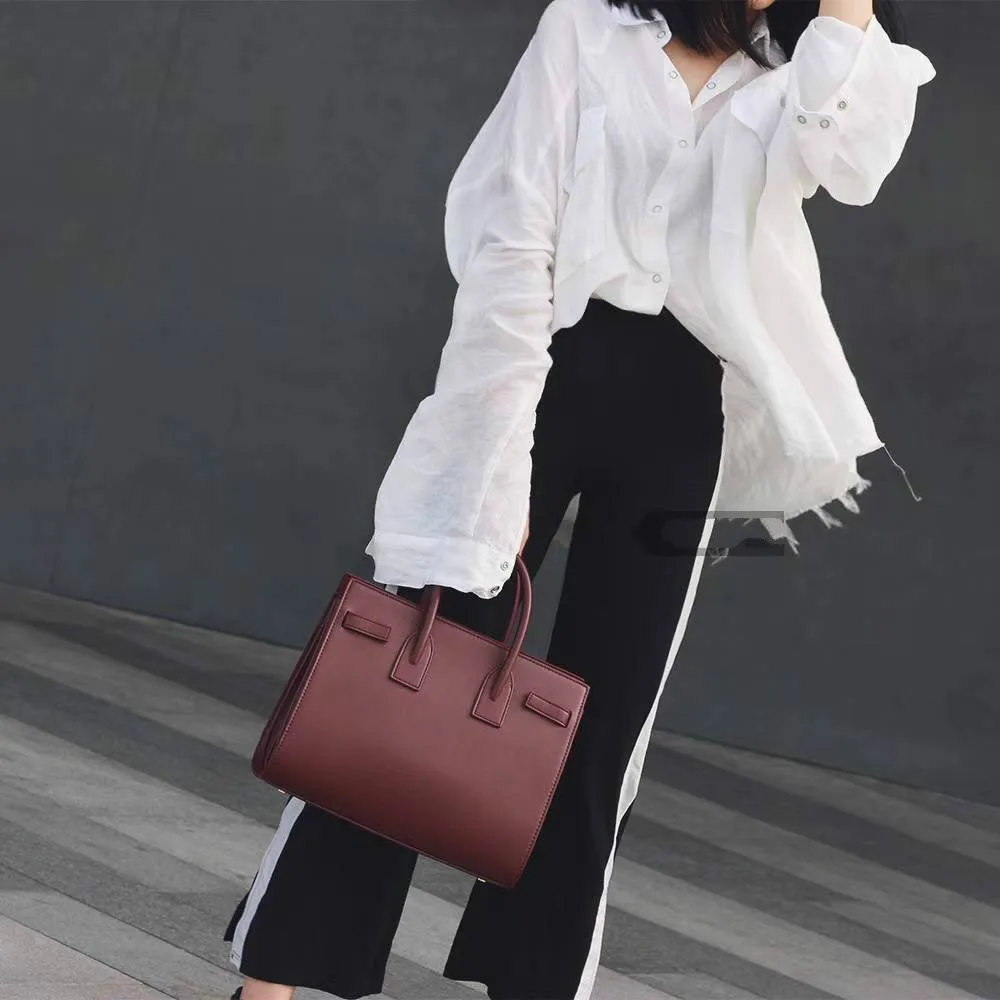New Cow Leather Tote Bag Commuter Portable Organ Bag Lock Head One-shoulder Slanted Women's Bag