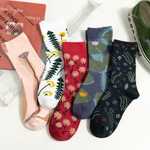 Красивый жаккард с принтом/растения, цветы, рисунок, искусство, носки для женщин, Одуванчик/Подсолнух, модные мягкие кальцитовые носки