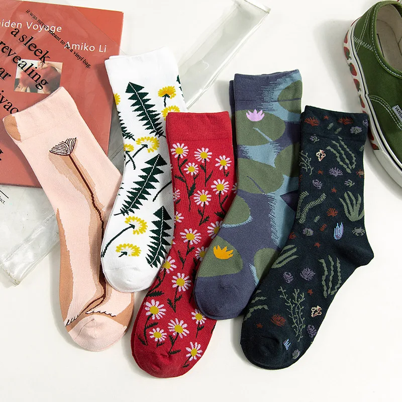 

Printing Cute Jacquard/Plants Flowers Pattern Art Socks Women Dandelion/Sunflower Socks Fashion Soft Calcetines Sokken
