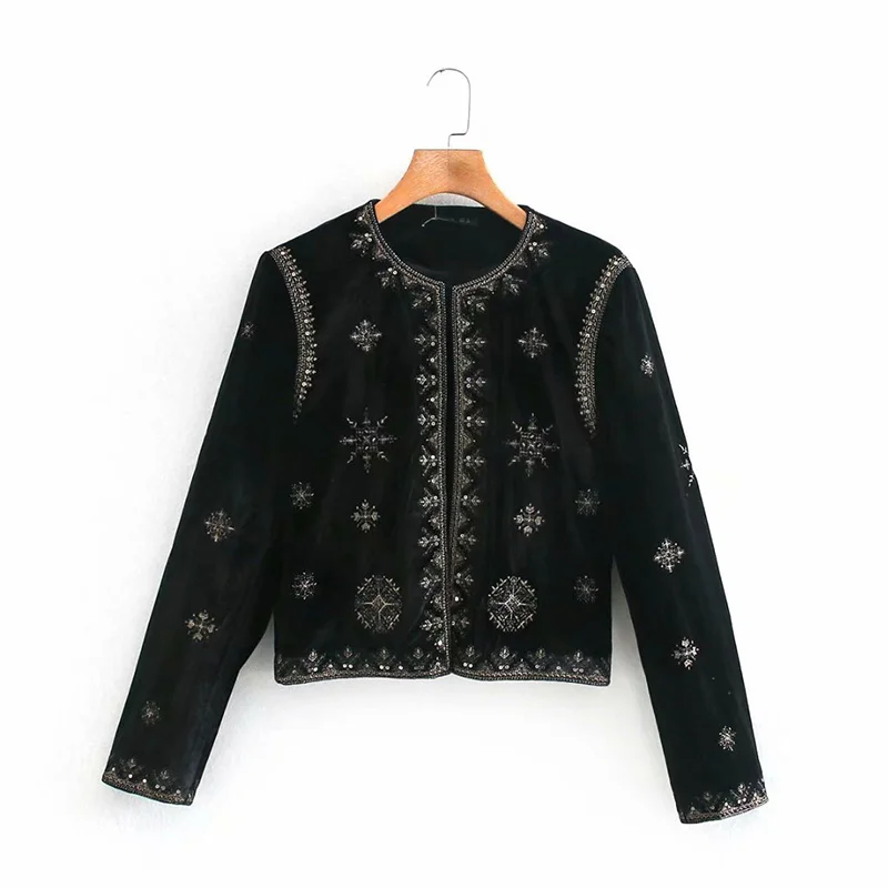 

French Women New Black printing Simplicity Loose Jacket Female Round Neck Long Sleeves Coat Chic Top